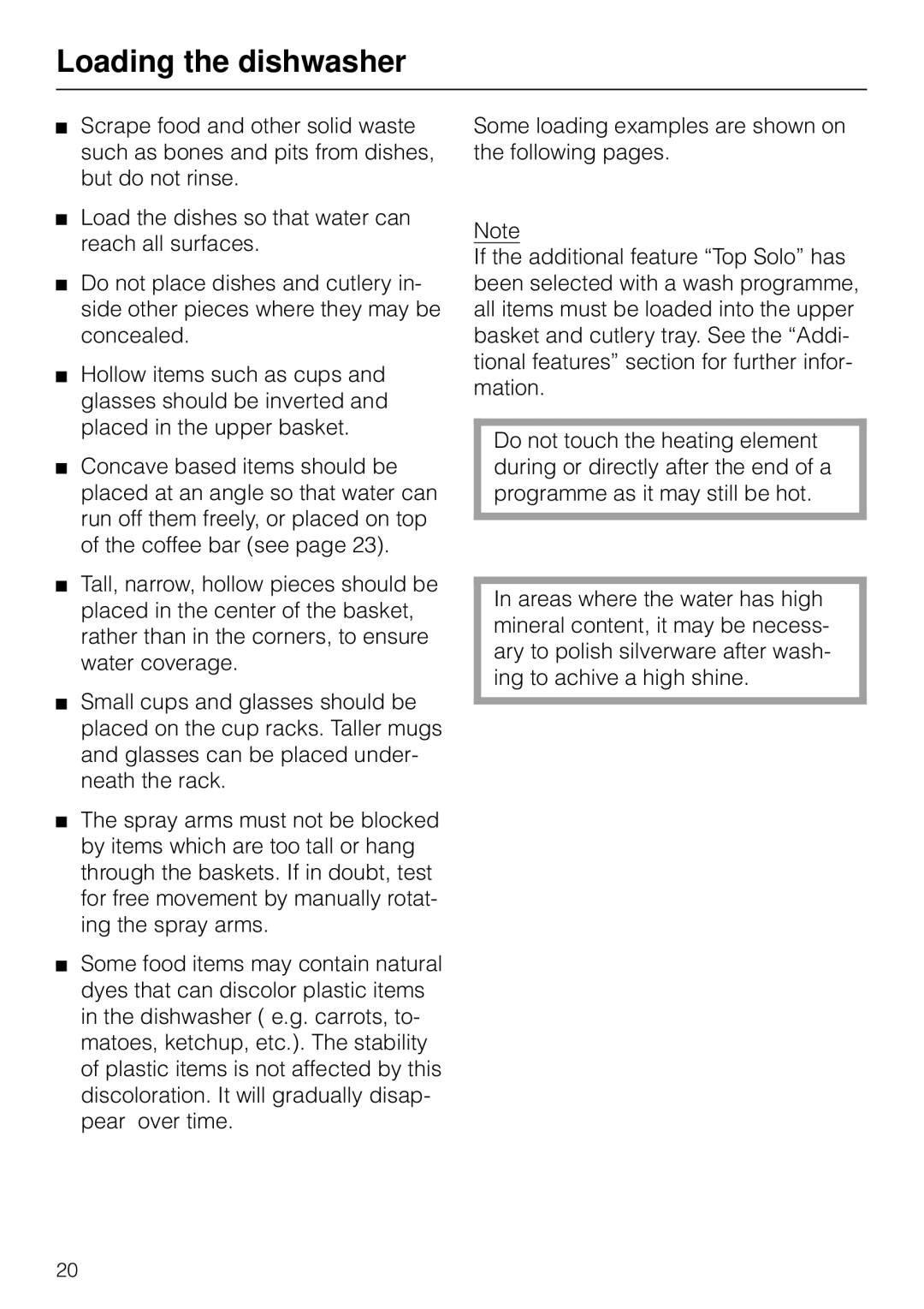 Miele G 879 SCVI installation instructions Loading the dishwasher 