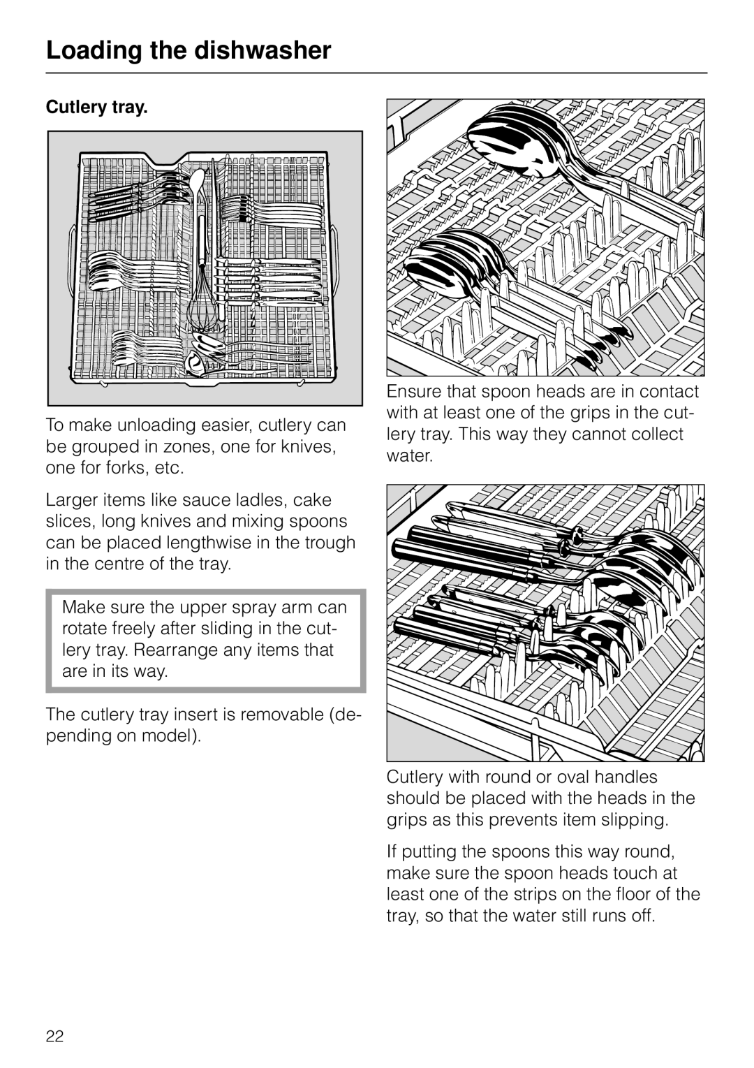 Miele G 879 SCVI installation instructions Cutlery tray 