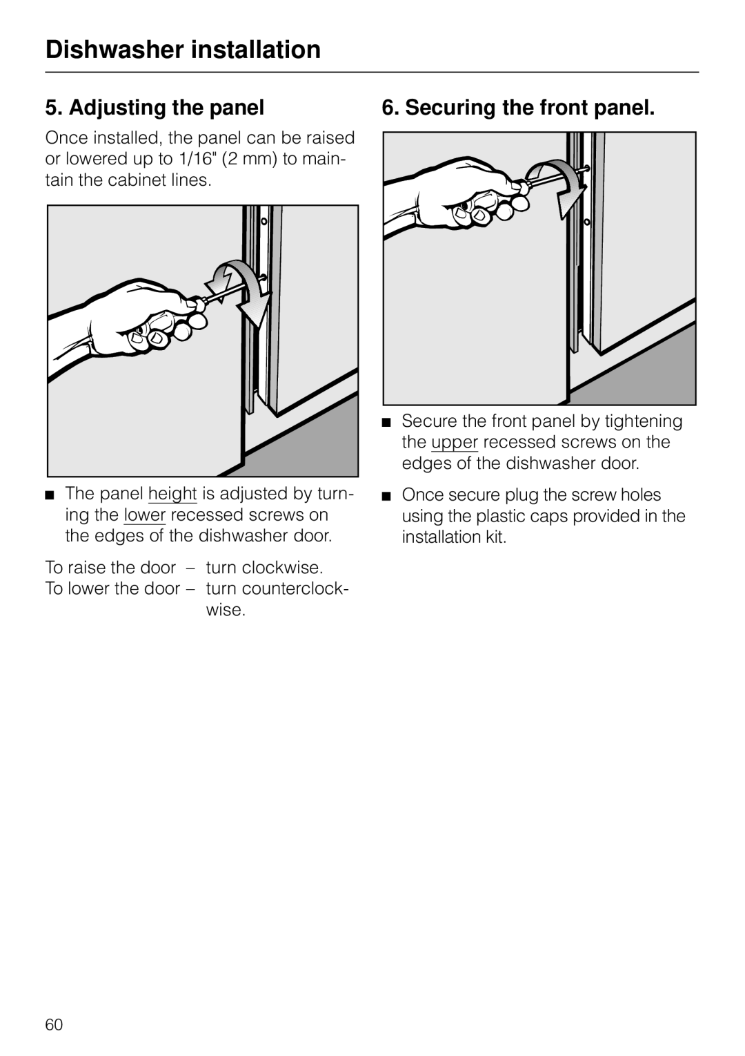 Miele G 879 SCVI installation instructions Adjusting the panel, Securing the front panel 