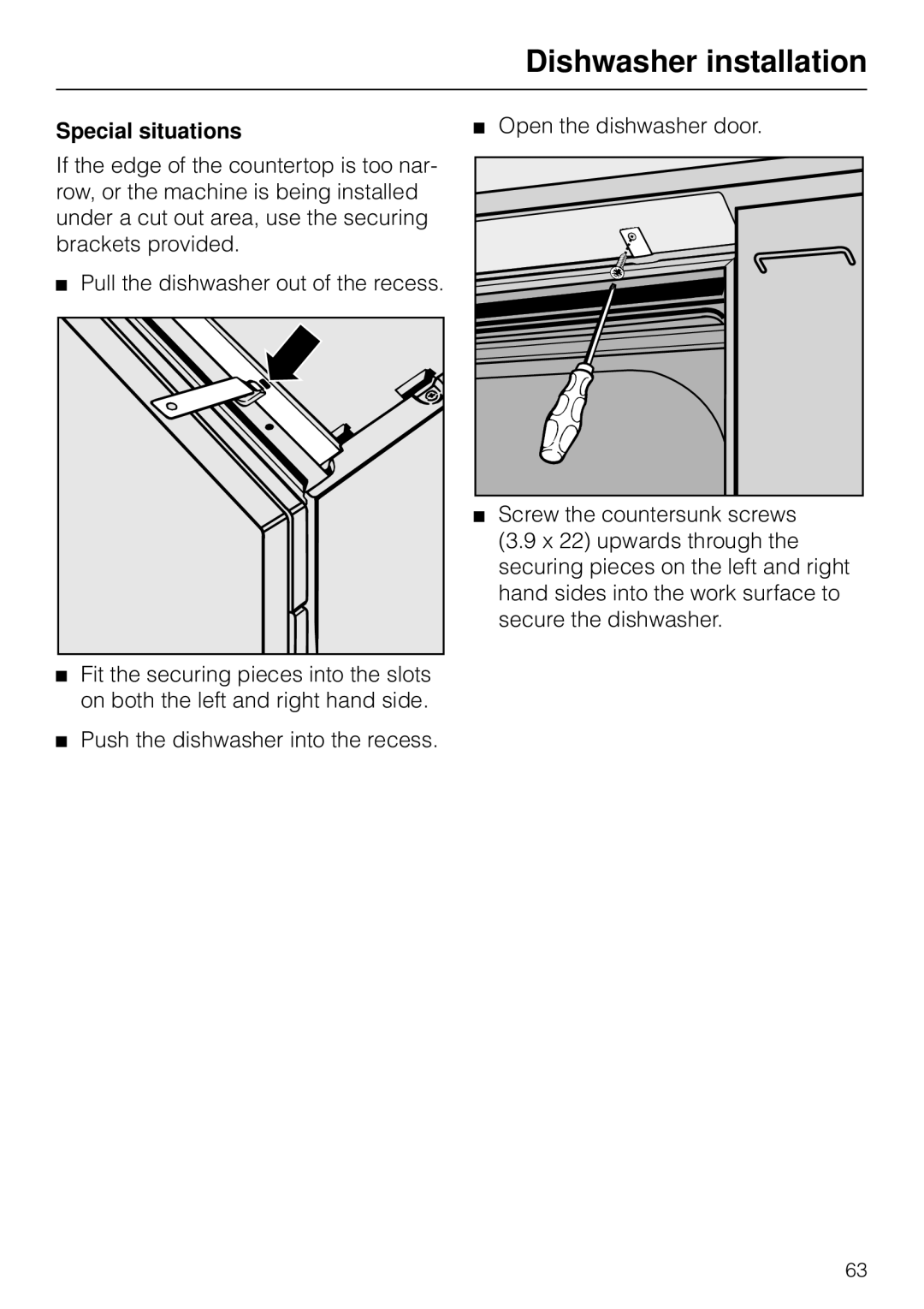 Miele G 879 SCVI installation instructions Special situations 