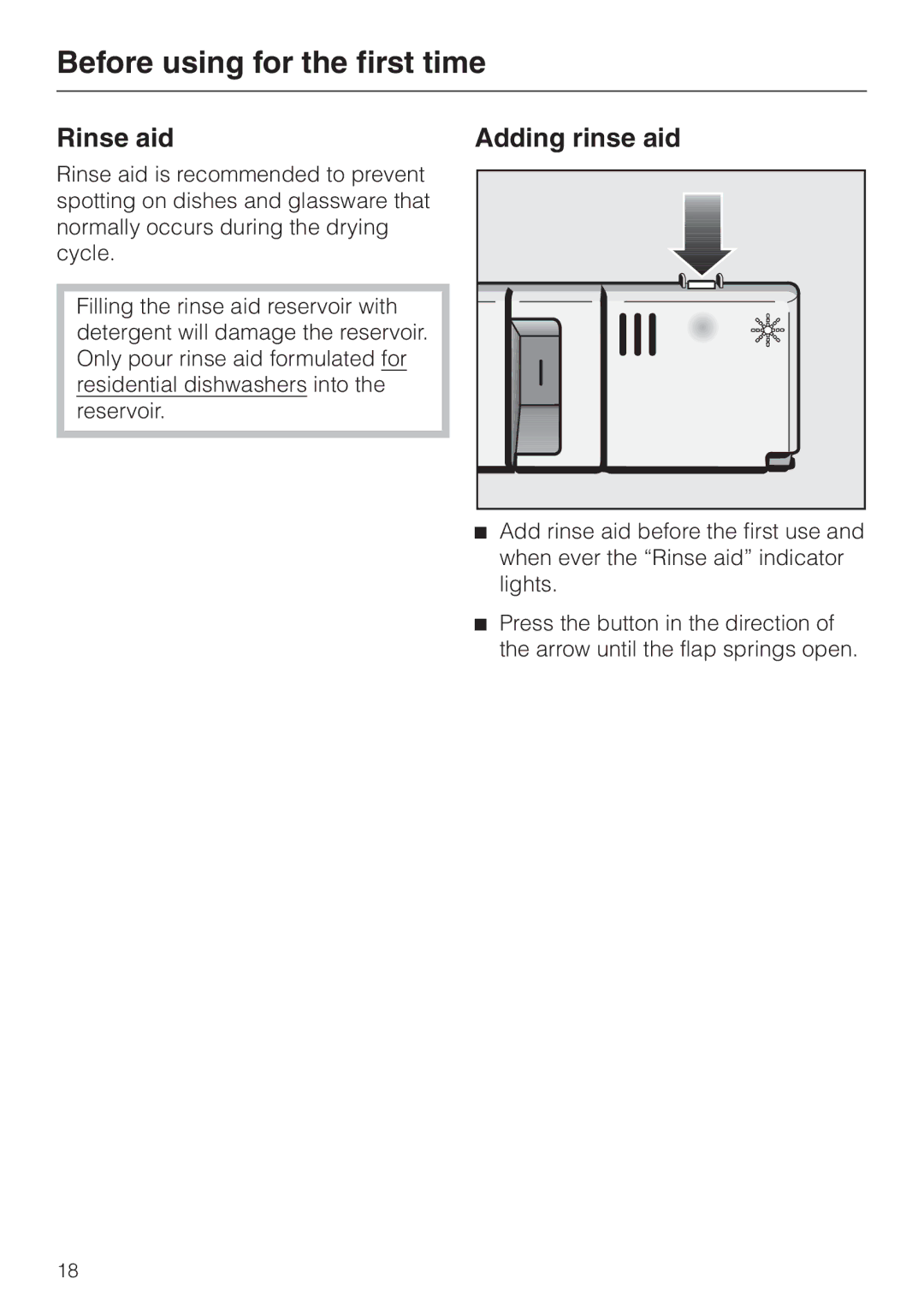 Miele G 886 manual Rinse aid, Adding rinse aid 