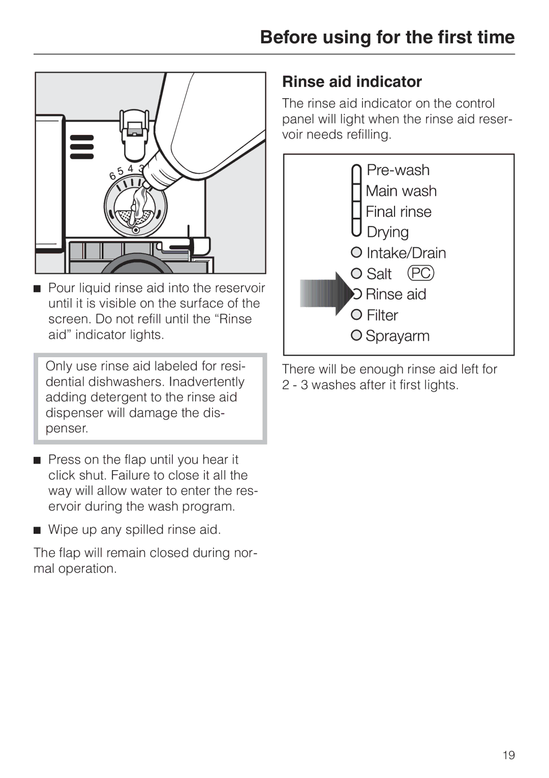 Miele G 886 manual Rinse aid indicator 