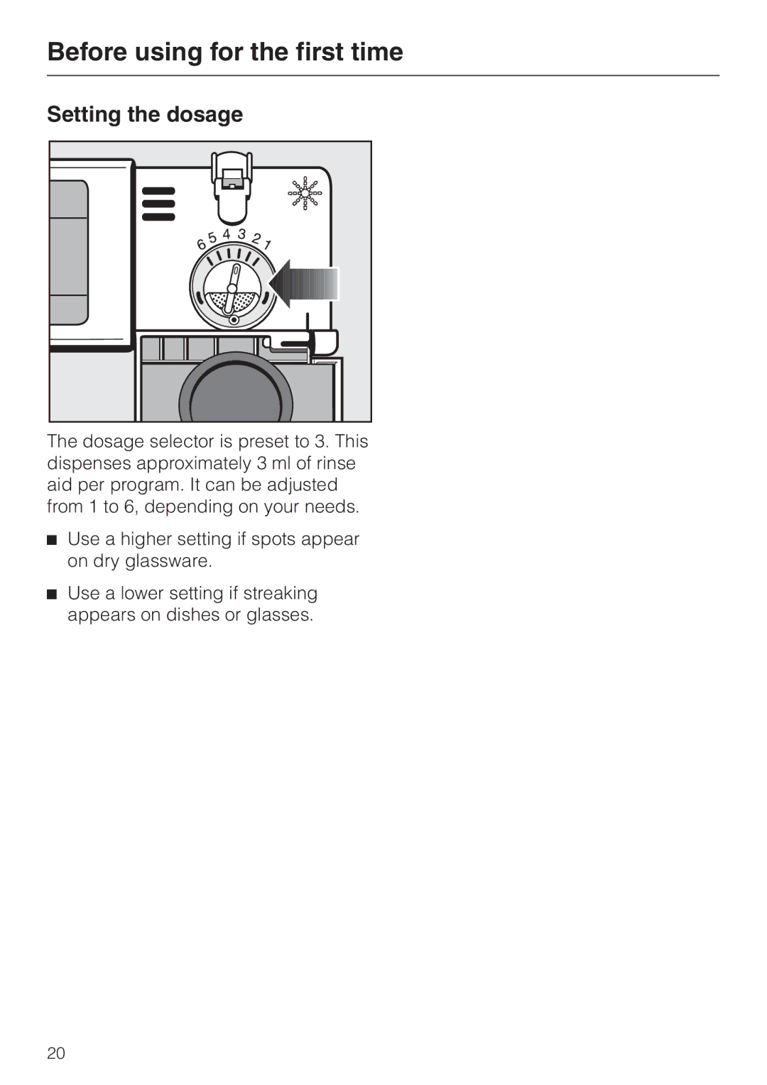 Miele G 886 manual Setting the dosage 