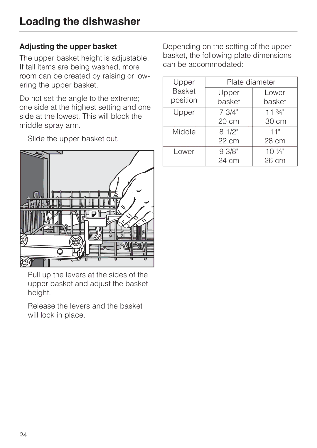 Miele G 886 manual Adjusting the upper basket, Slide the upper basket out 