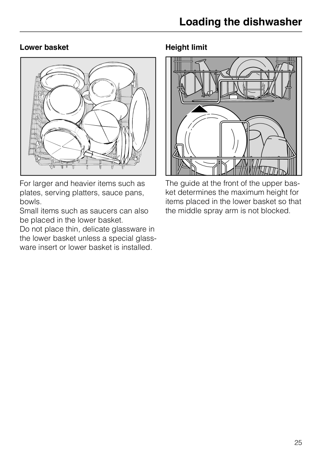 Miele G 886 manual Lower basket Height limit 