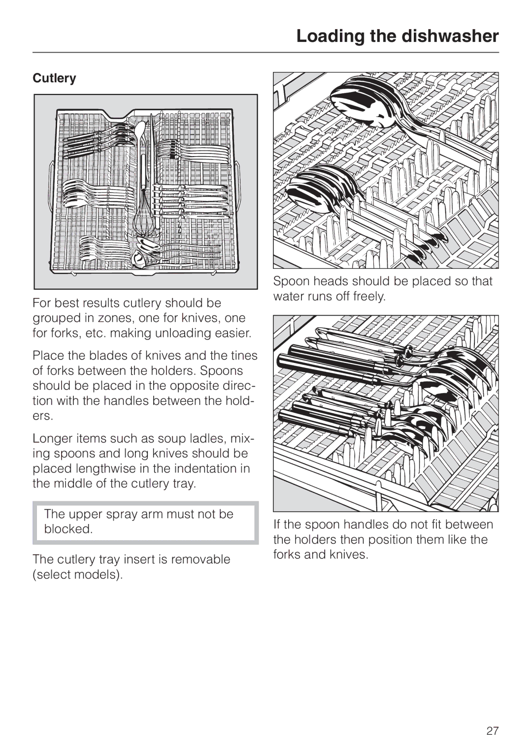 Miele G 886 manual Cutlery 