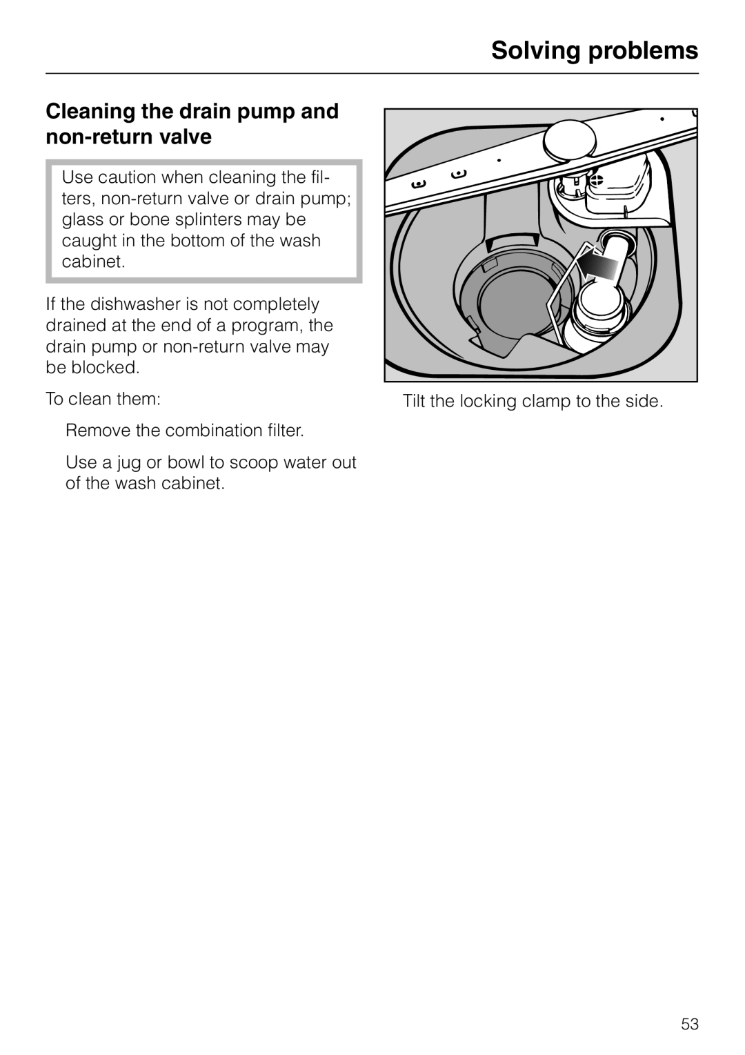 Miele G 886 manual Cleaning the drain pump and non-return valve 