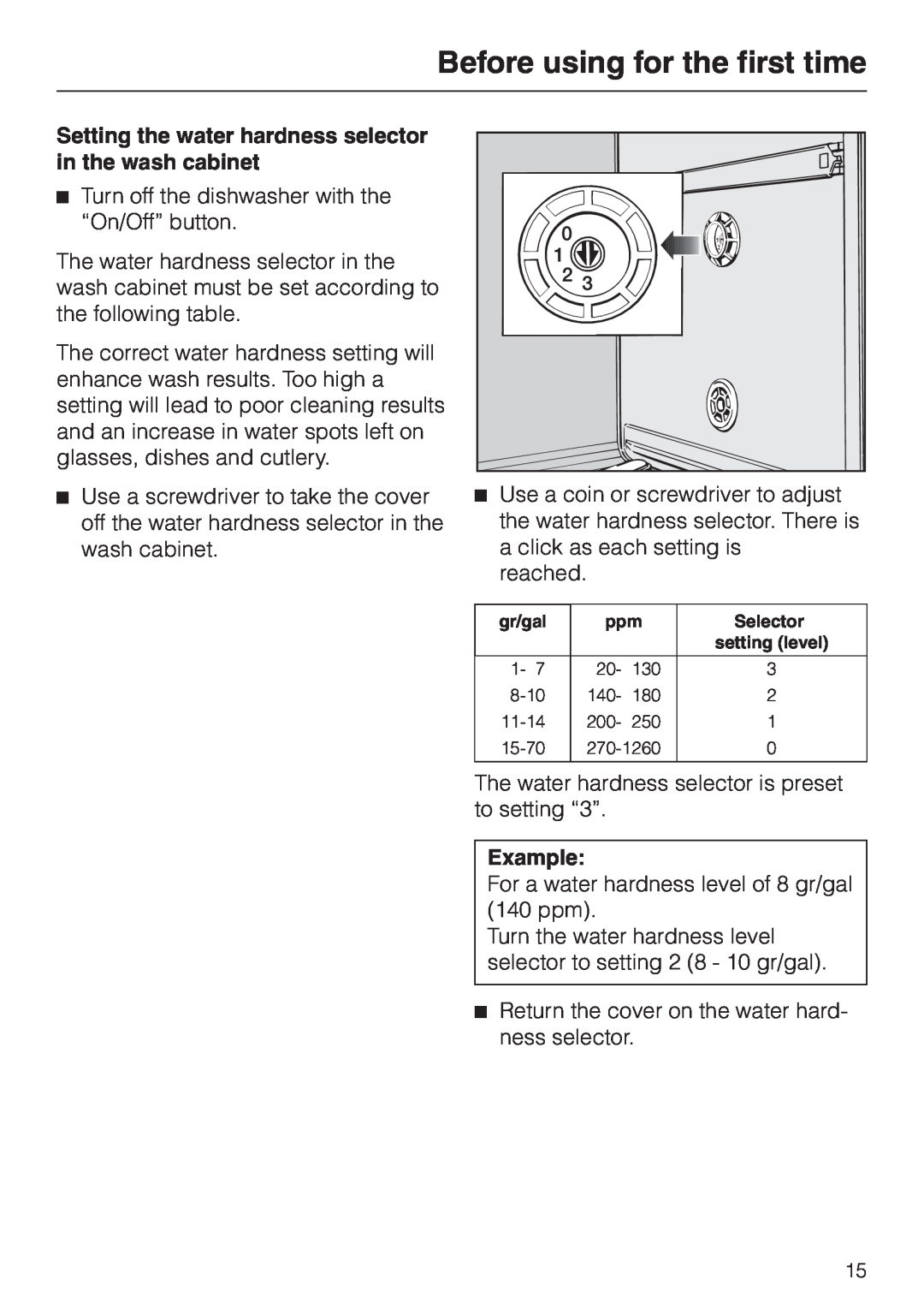 Miele G 886 manual Before using for the first time, Example 