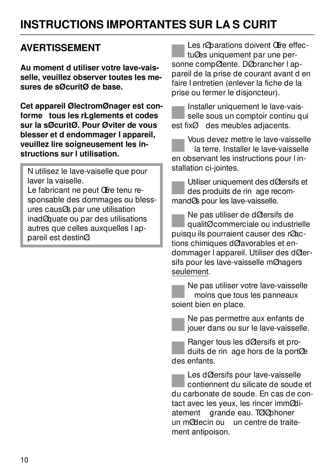 Miele G 890 manual Instructions Importantes SUR LA Sécurité 