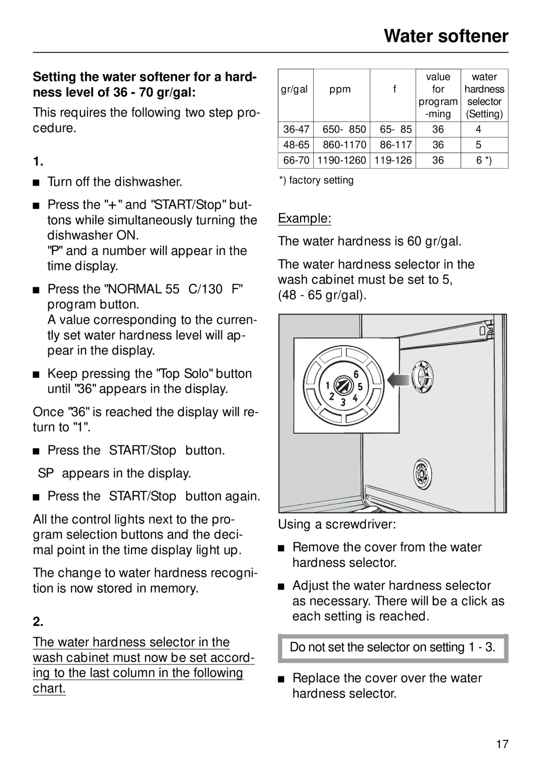 Miele G 890 manual Hardness 