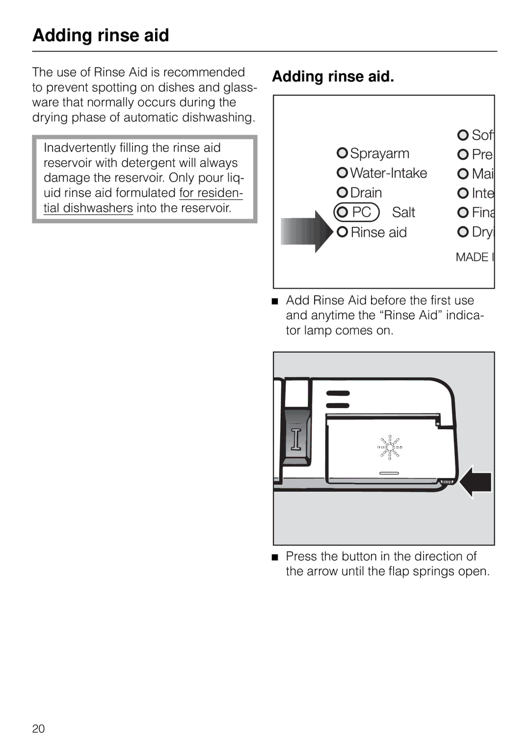 Miele G 890 manual Adding rinse aid 