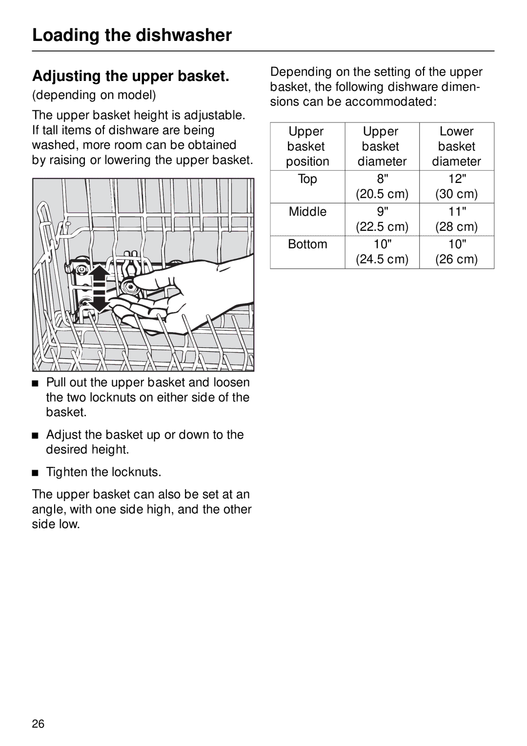 Miele G 890 manual Adjusting the upper basket 