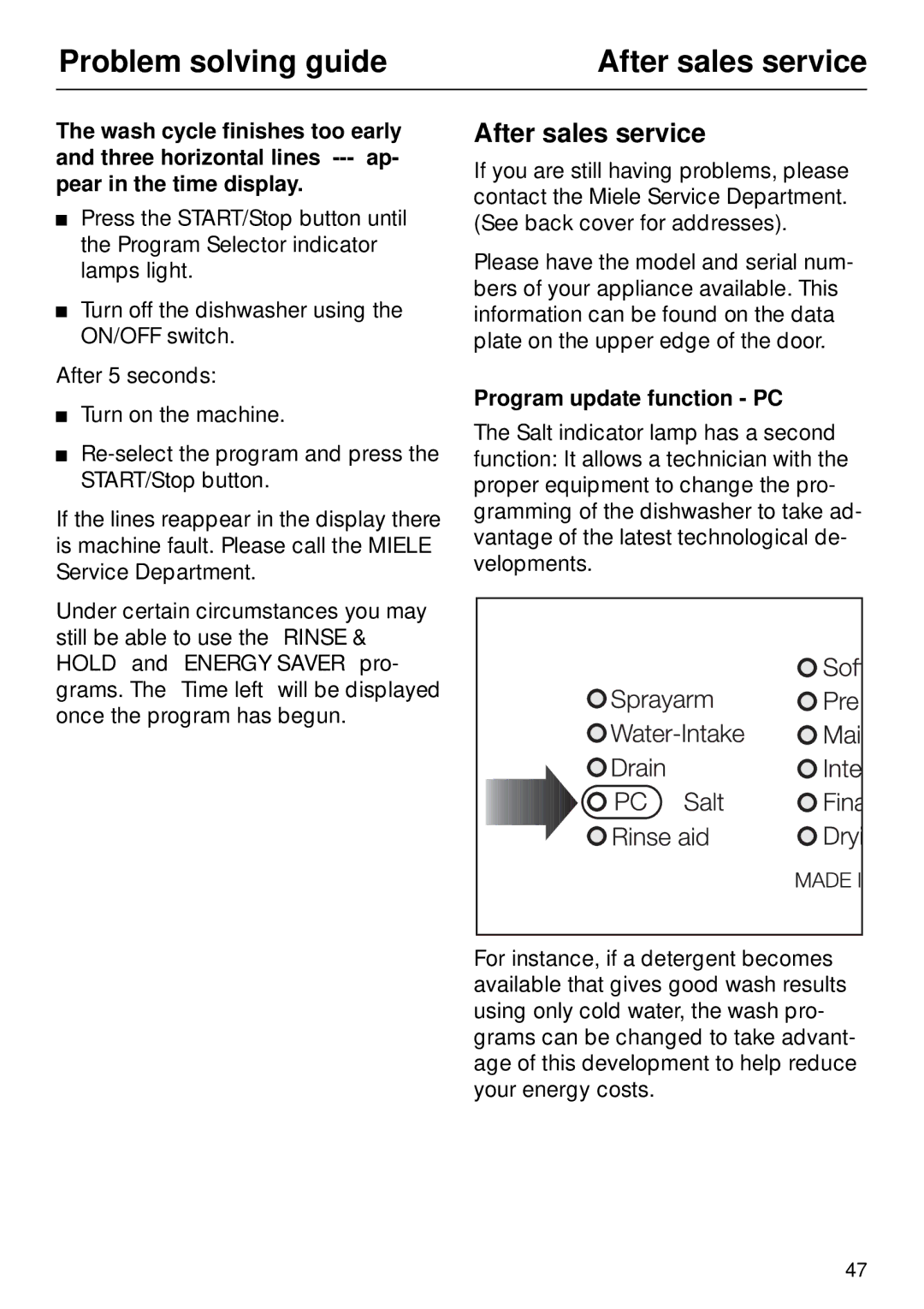 Miele G 890 manual After sales service, Program update function PC 