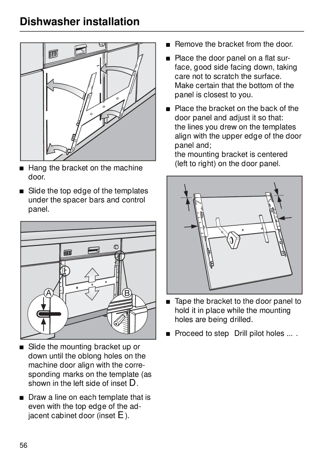 Miele G 890 manual Dishwasher installation 