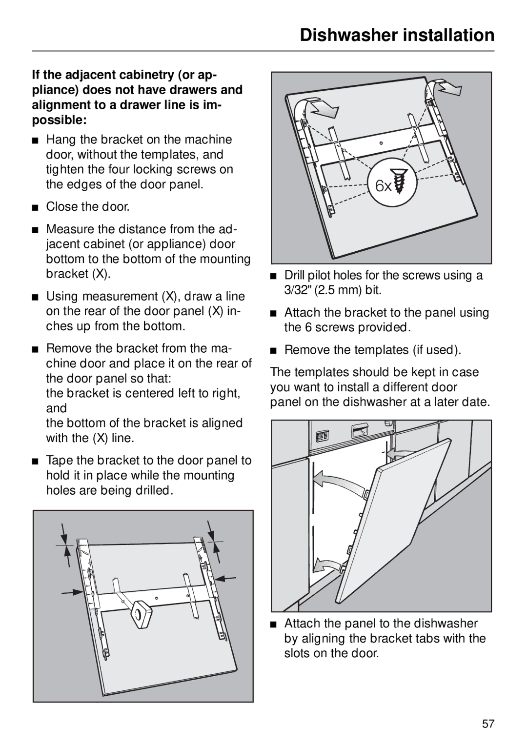 Miele G 890 manual Dishwasher installation 