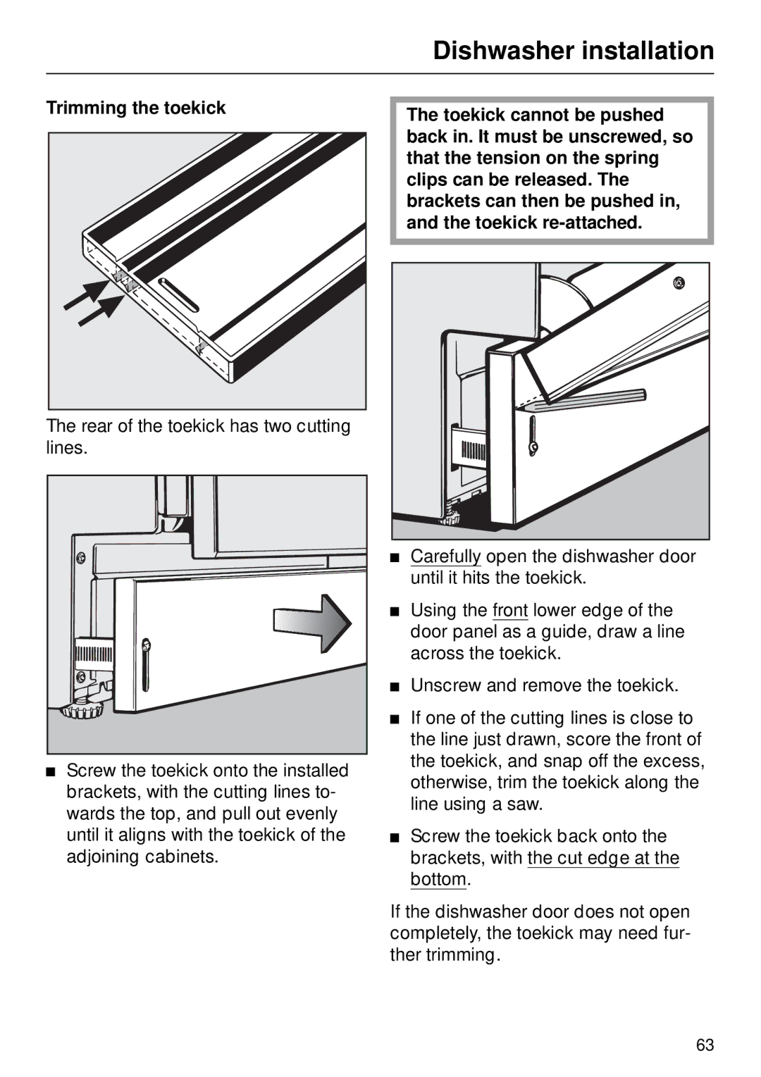 Miele G 890 manual Dishwasher installation 