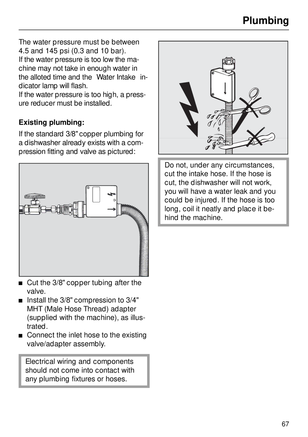 Miele G 890 manual Existing plumbing 