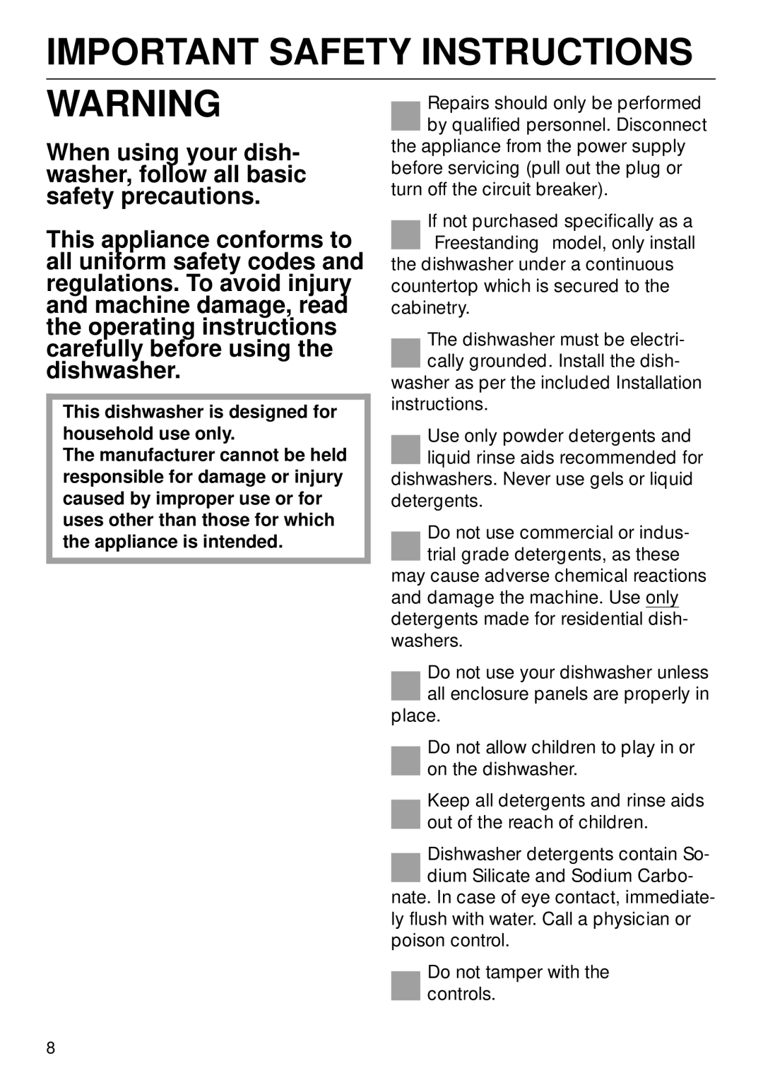 Miele G 890 manual Important Safety Instructions 