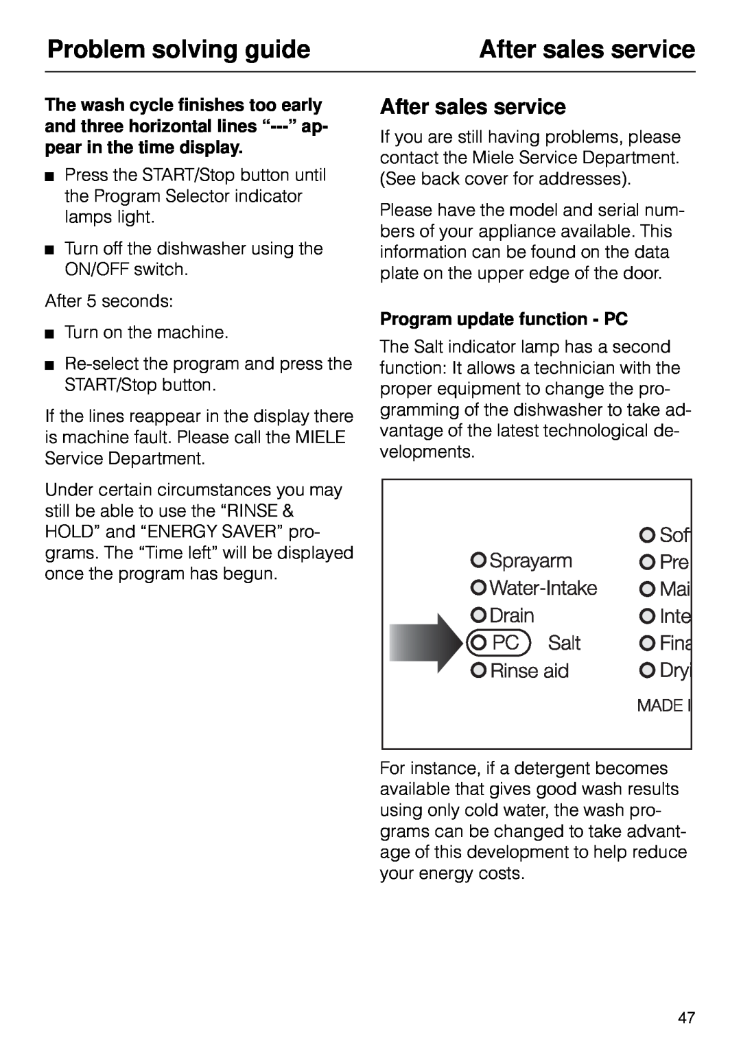 Miele G 890 manual Problem solving guide, After sales service, Program update function - PC 