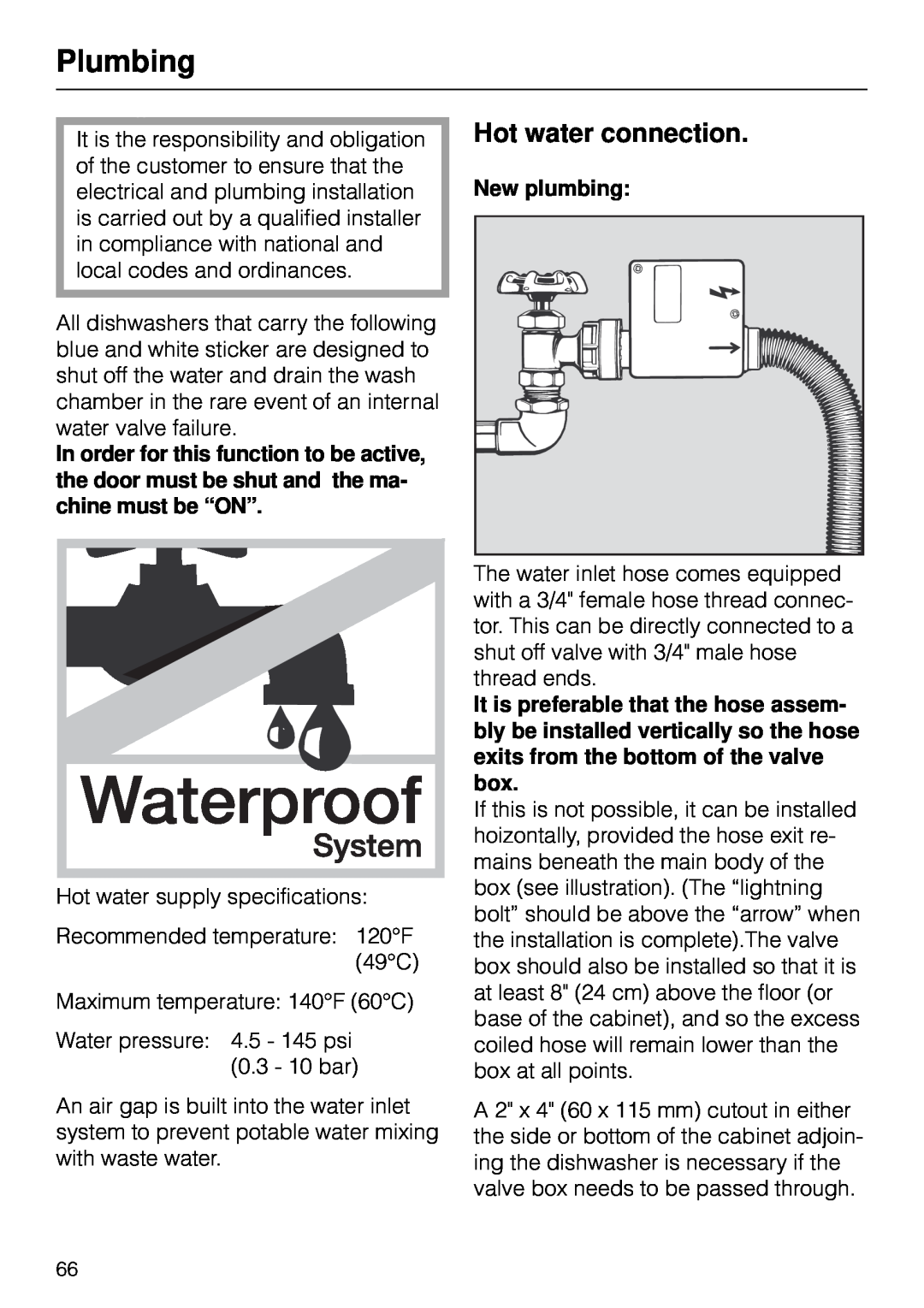 Miele G 890 manual Plumbing, Hot water connection, New plumbing 