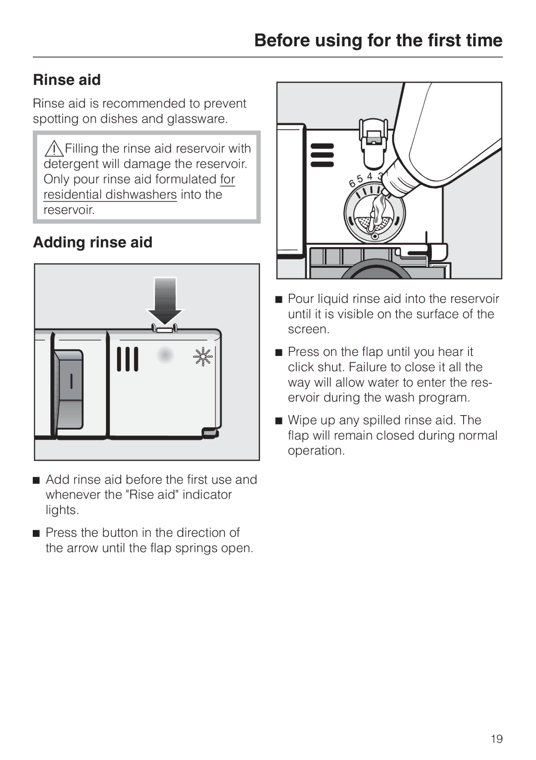 Miele G 694 SC, G 894 SC manual Rinse aid, Adding rinse aid 