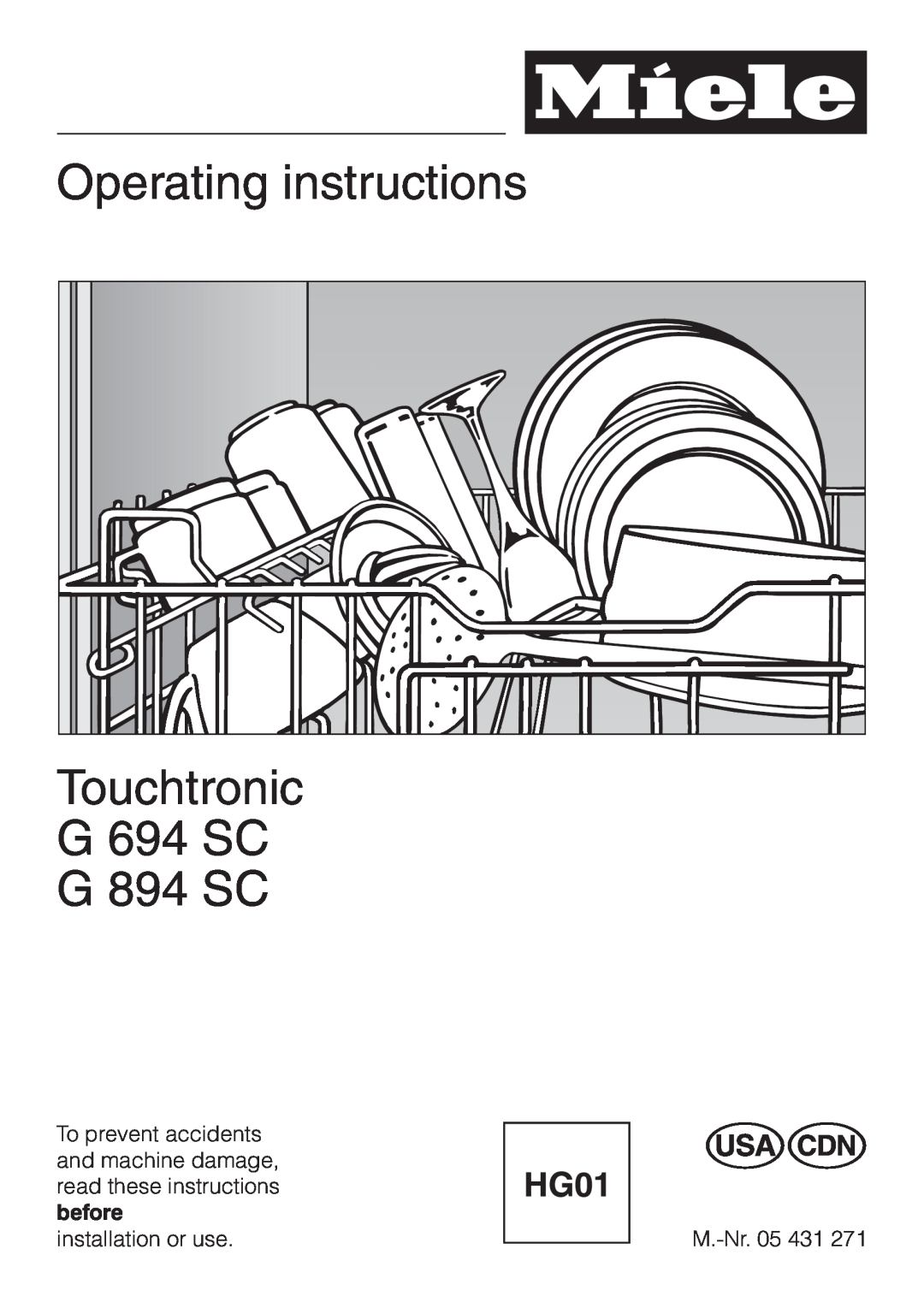 Miele G 694 SC manual Operating instructions, G 894 SC, Touchtronic 