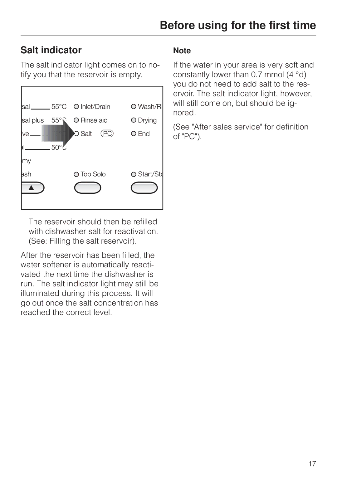 Miele G 6XX, G 8XX operating instructions Salt indicator 