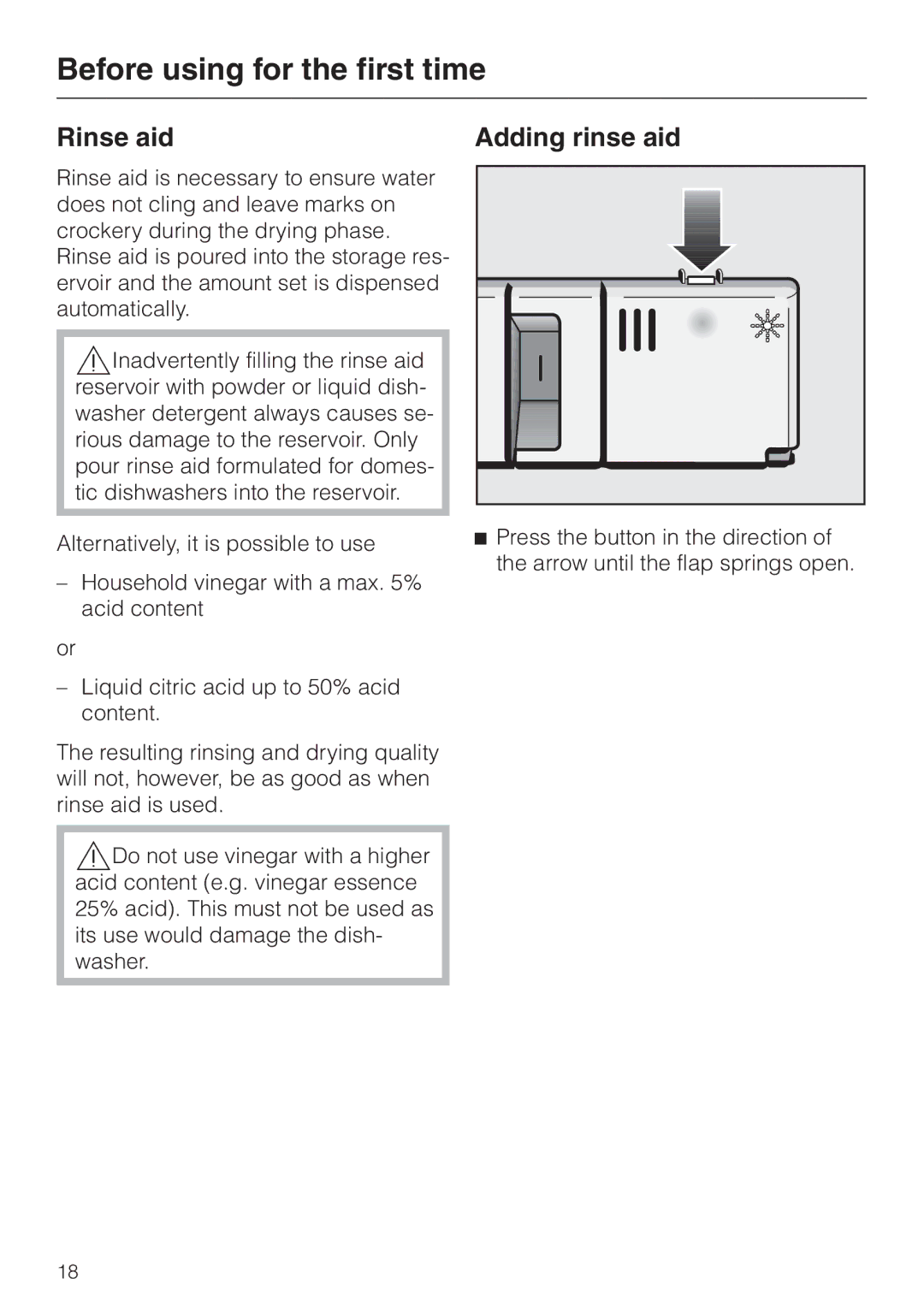 Miele G 8XX, G 6XX operating instructions Rinse aid Adding rinse aid 