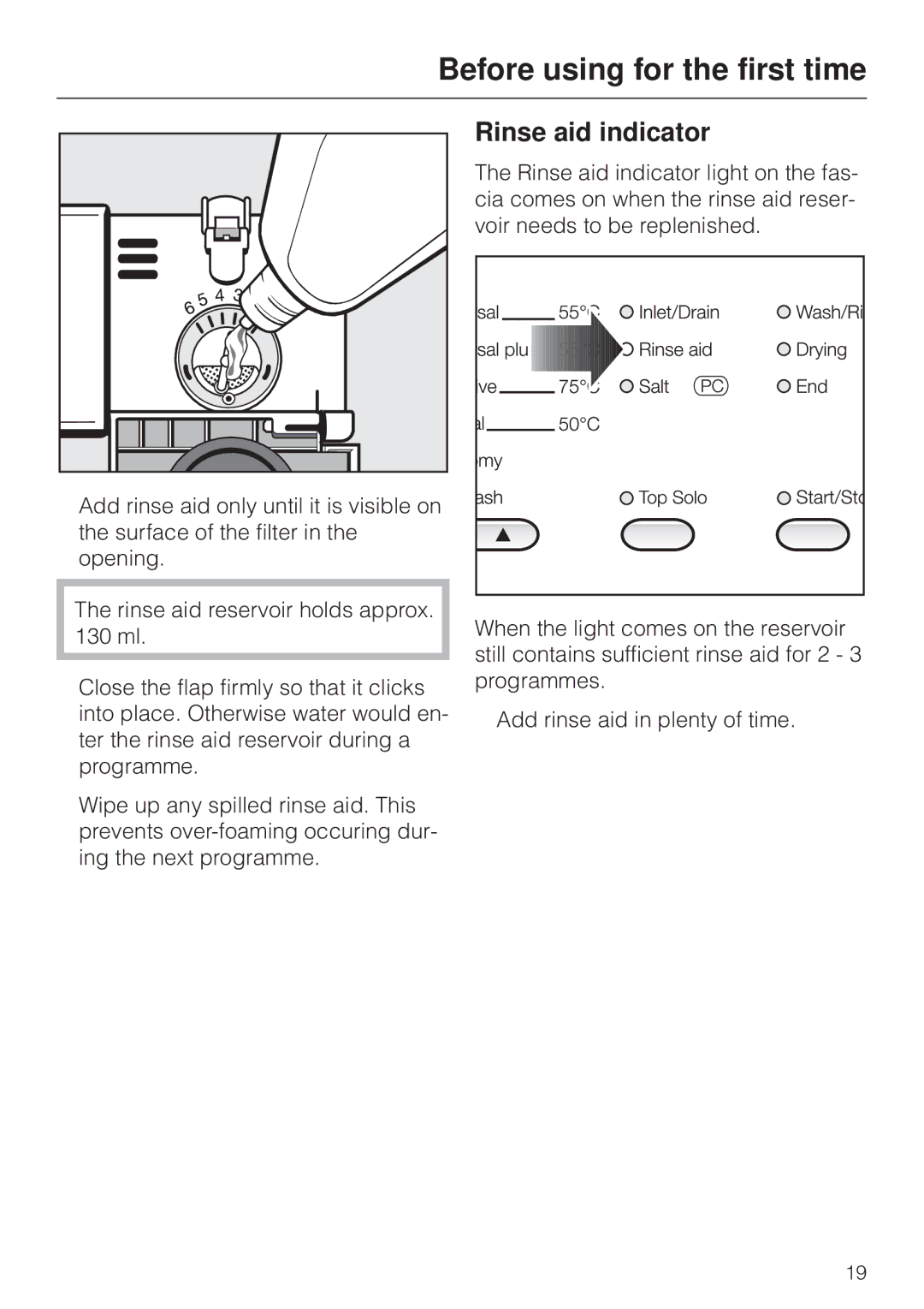 Miele G 6XX, G 8XX operating instructions Rinse aid indicator 