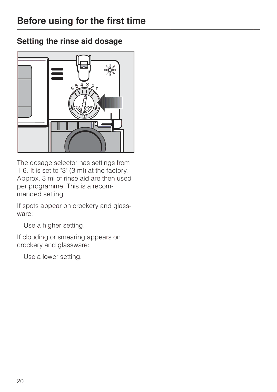 Miele G 8XX, G 6XX operating instructions Setting the rinse aid dosage 