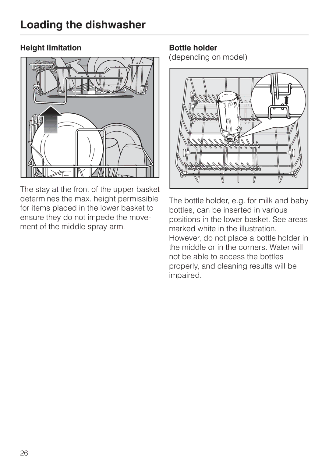 Miele G 8XX, G 6XX operating instructions Height limitation Bottle holder 