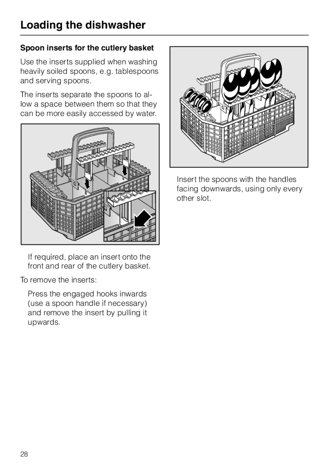 Miele G 8XX, G 6XX operating instructions Spoon inserts for the cutlery basket 