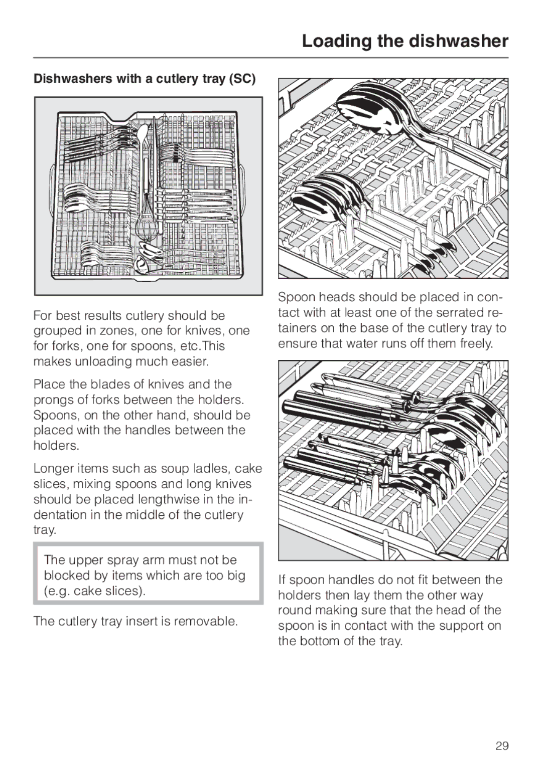 Miele G 6XX, G 8XX operating instructions Dishwashers with a cutlery tray SC 