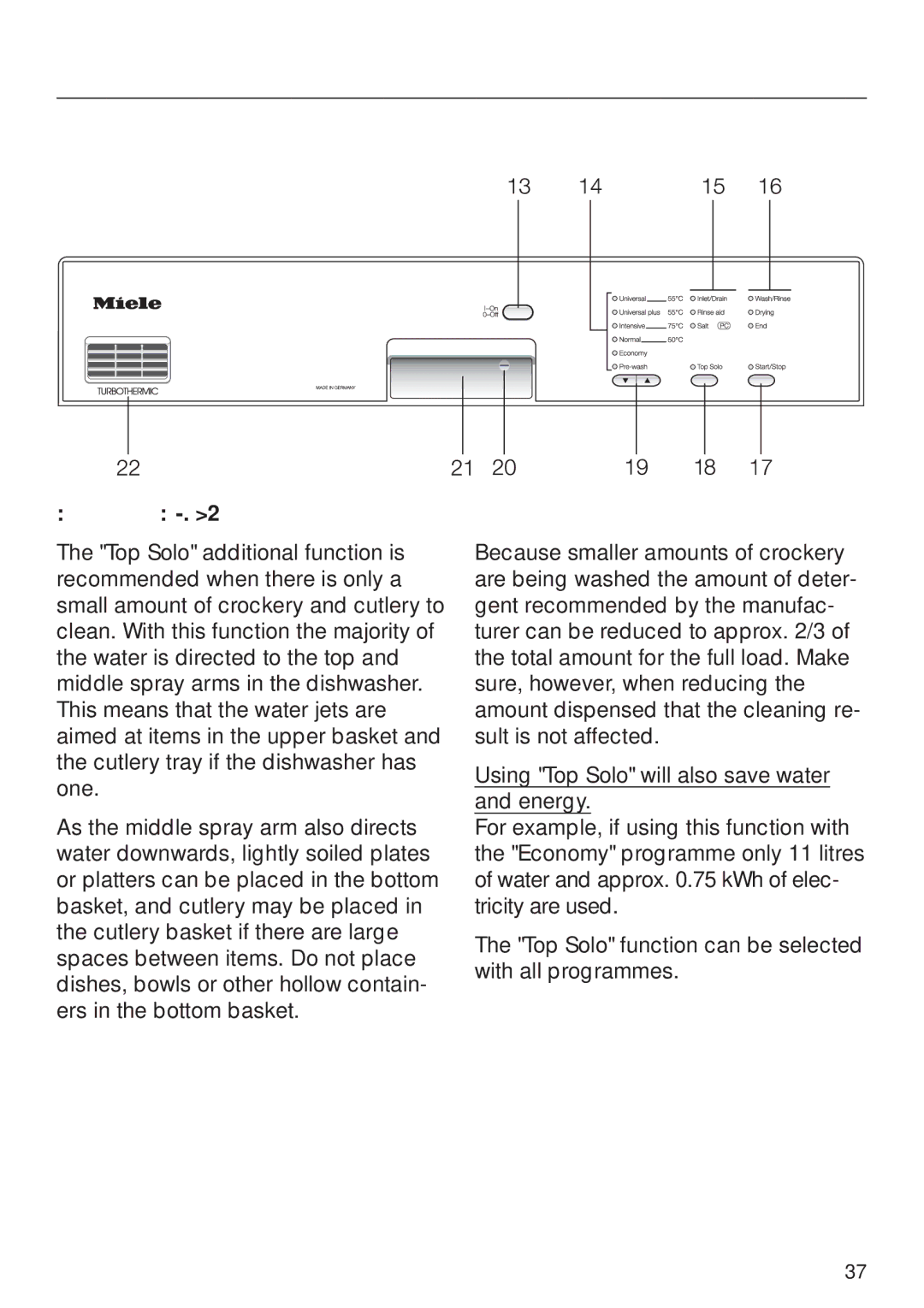 Miele G 6XX, G 8XX operating instructions Additional options, Top Solo 