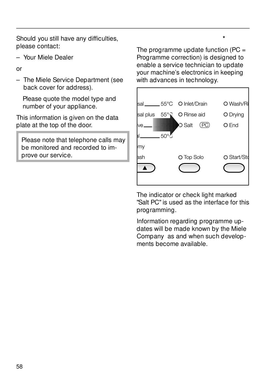 Miele G 8XX, G 6XX operating instructions After sales service, Programme update function PC 