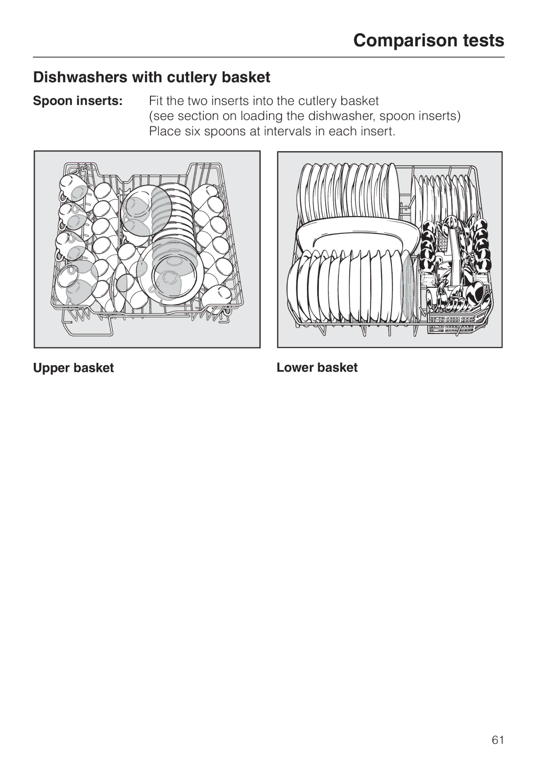 Miele G 6XX, G 8XX operating instructions Dishwashers with cutlery basket, Upper basket Lower basket 