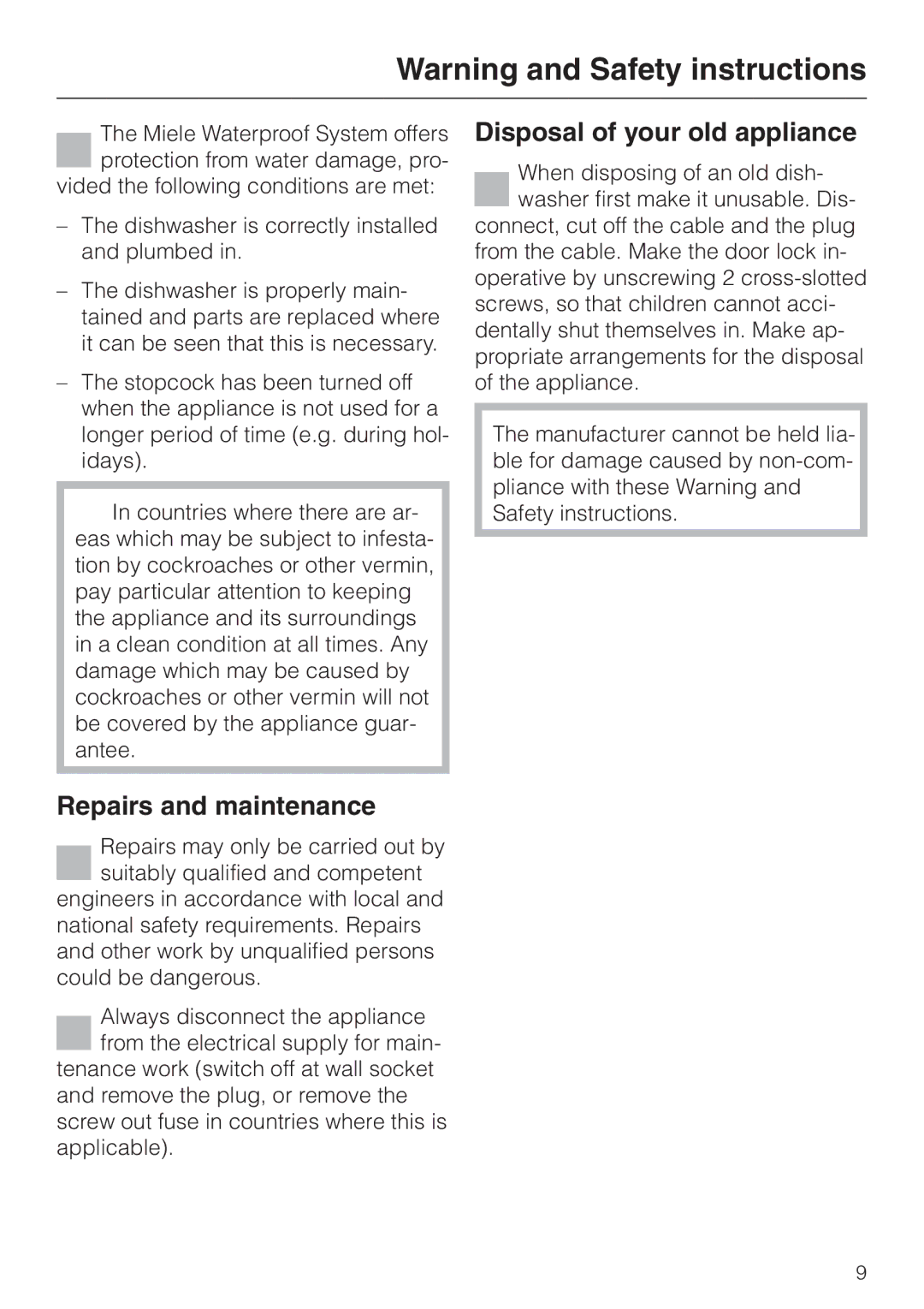 Miele G 6XX, G 8XX operating instructions Repairs and maintenance, Disposal of your old appliance 