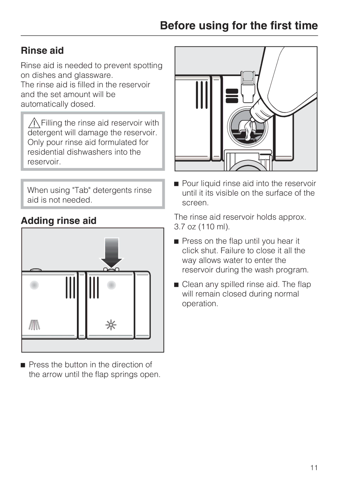 Miele G2142 operating instructions Rinse aid, Adding rinse aid 