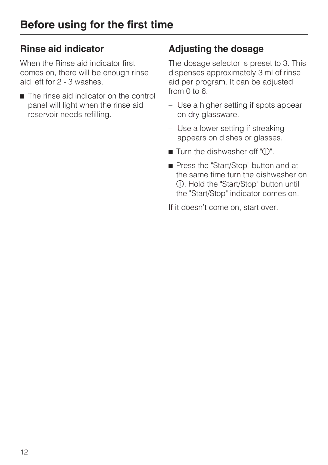 Miele G2142 operating instructions Rinse aid indicator, Adjusting the dosage 