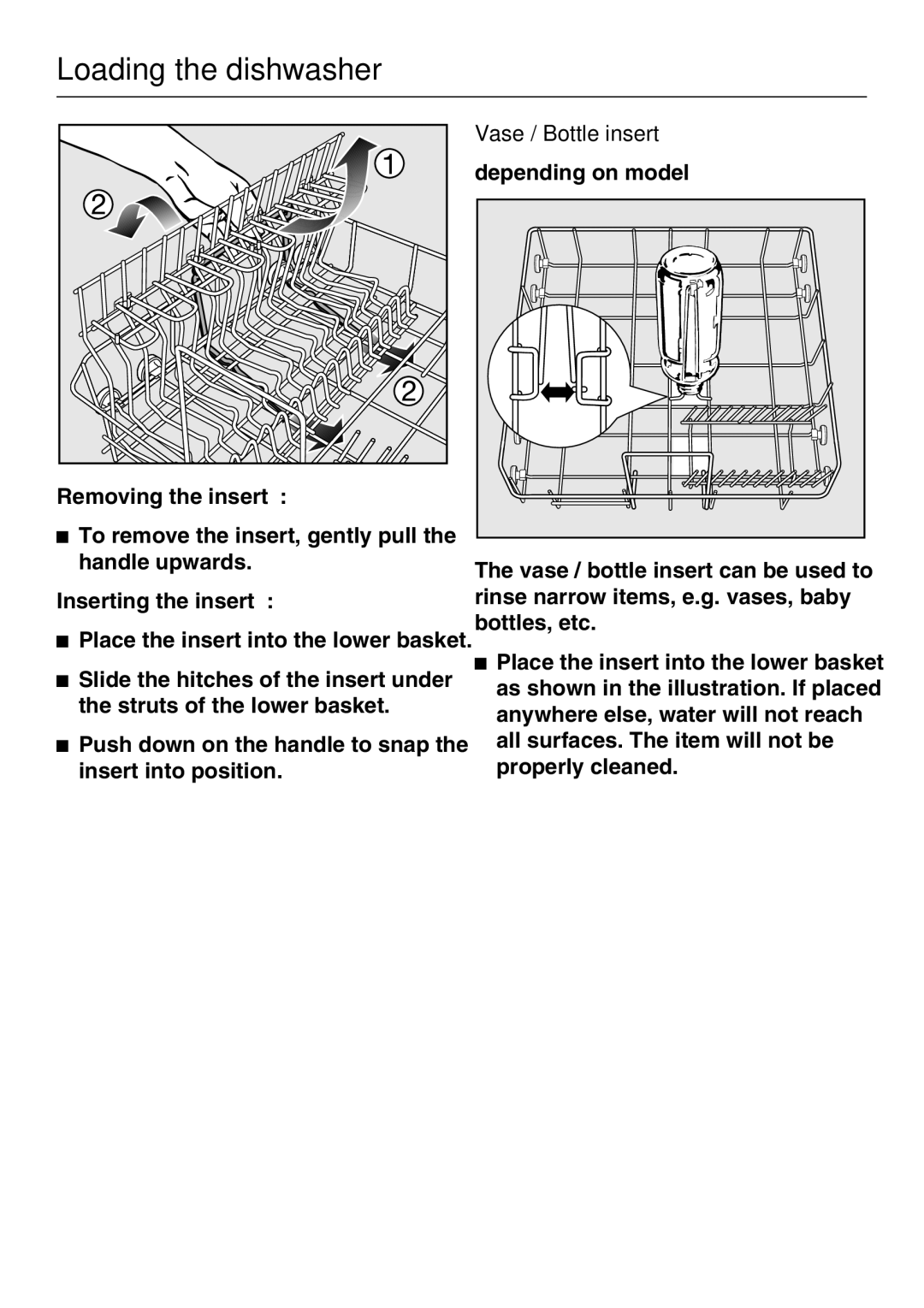 Miele G2142 operating instructions Vase / Bottle insert 