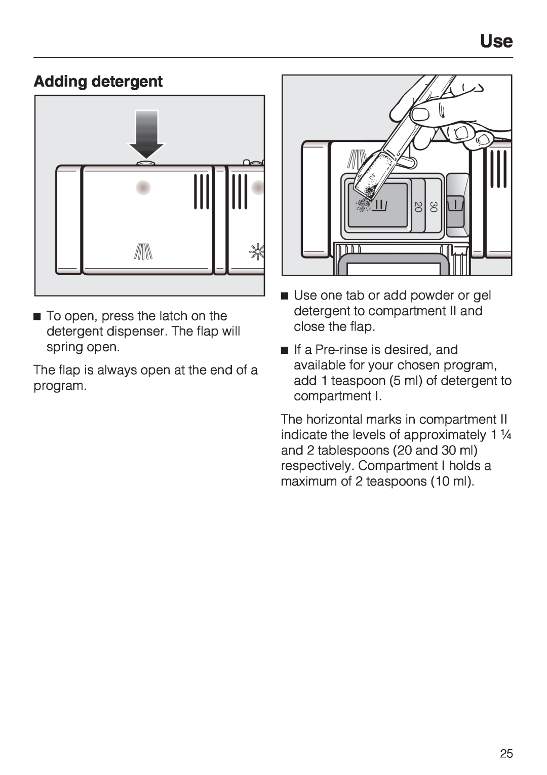 Miele G2142 operating instructions Adding detergent 