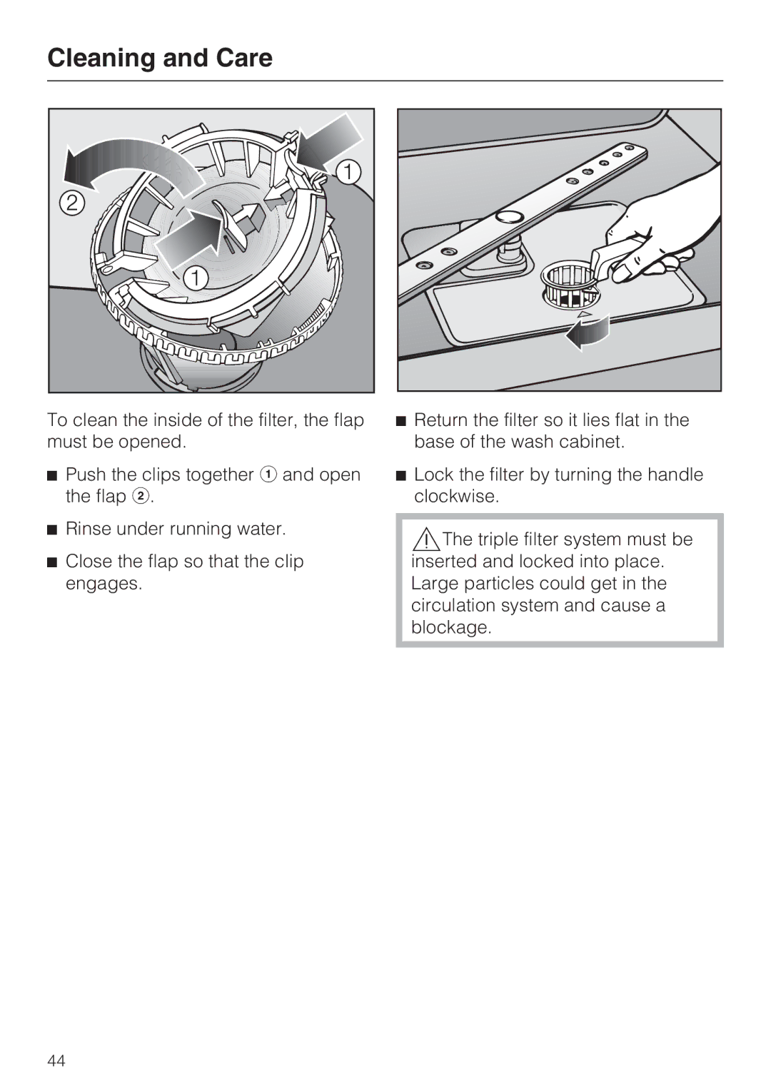 Miele G2182, G 1182 manual Cleaning and Care 