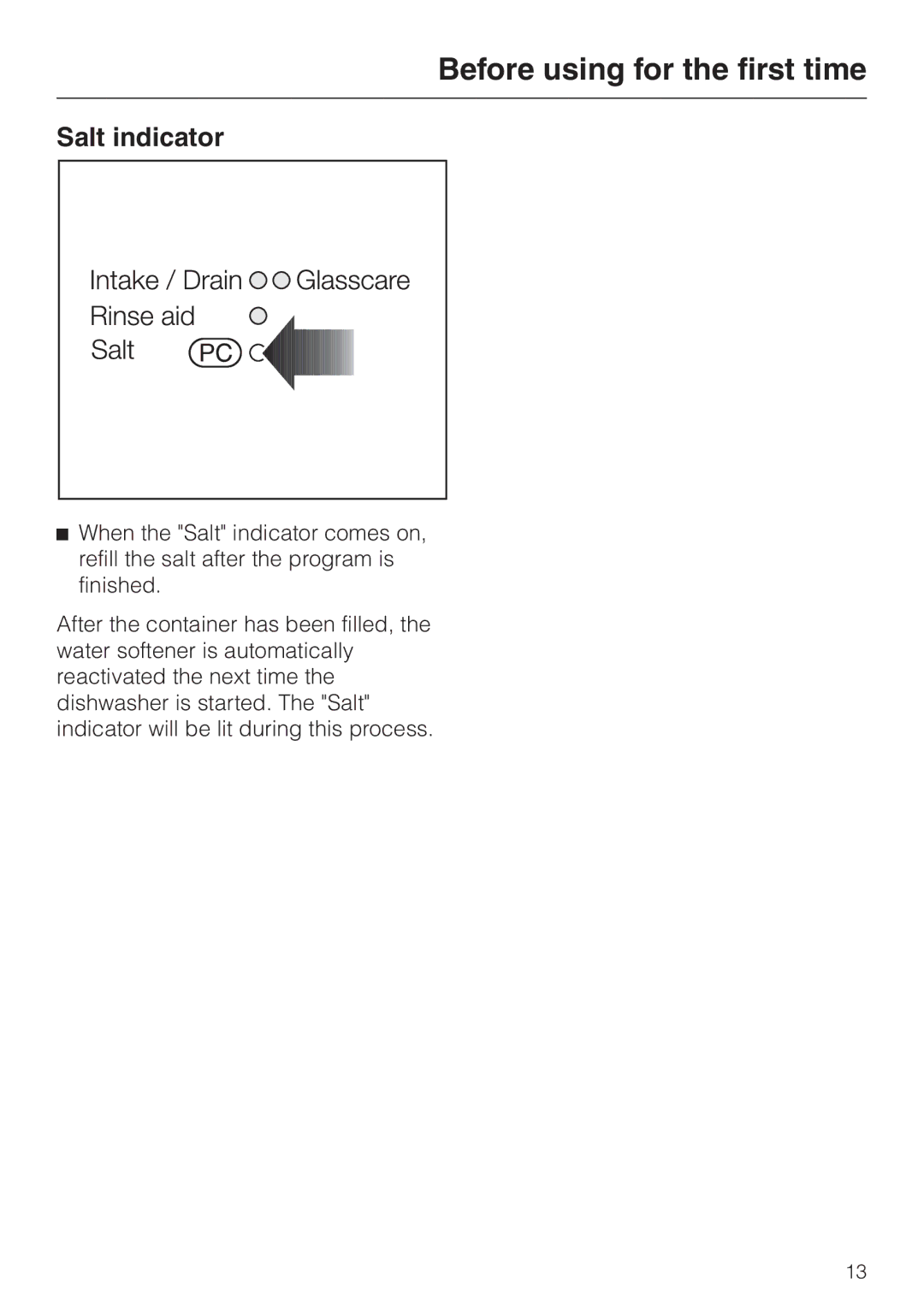 Miele G1470, G2470 operating instructions Salt indicator 