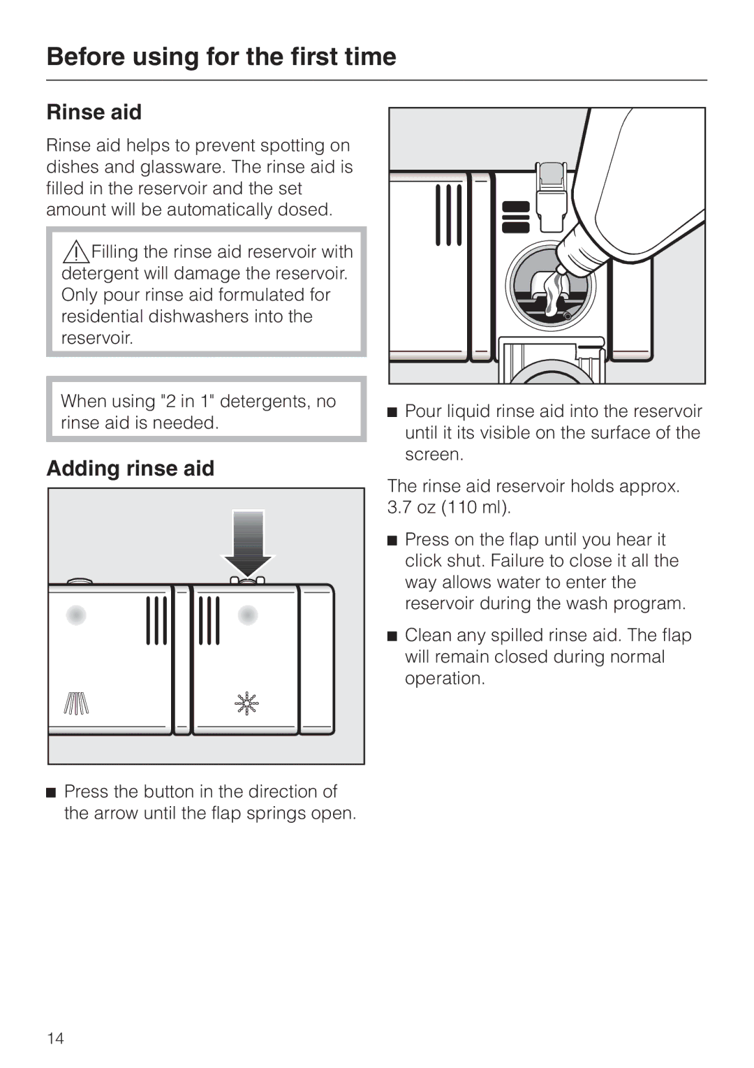 Miele G2470, G1470 operating instructions Rinse aid, Adding rinse aid 