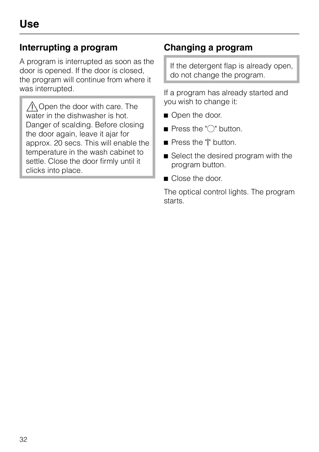 Miele G2470, G1470 operating instructions Interrupting a program, Changing a program 