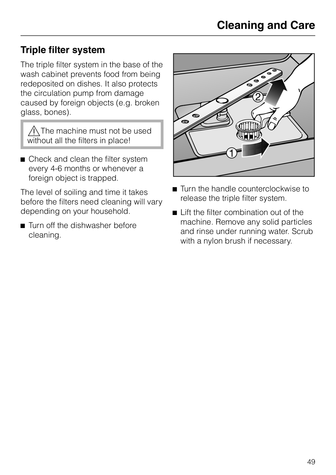 Miele G1470, G2470 operating instructions Triple filter system 