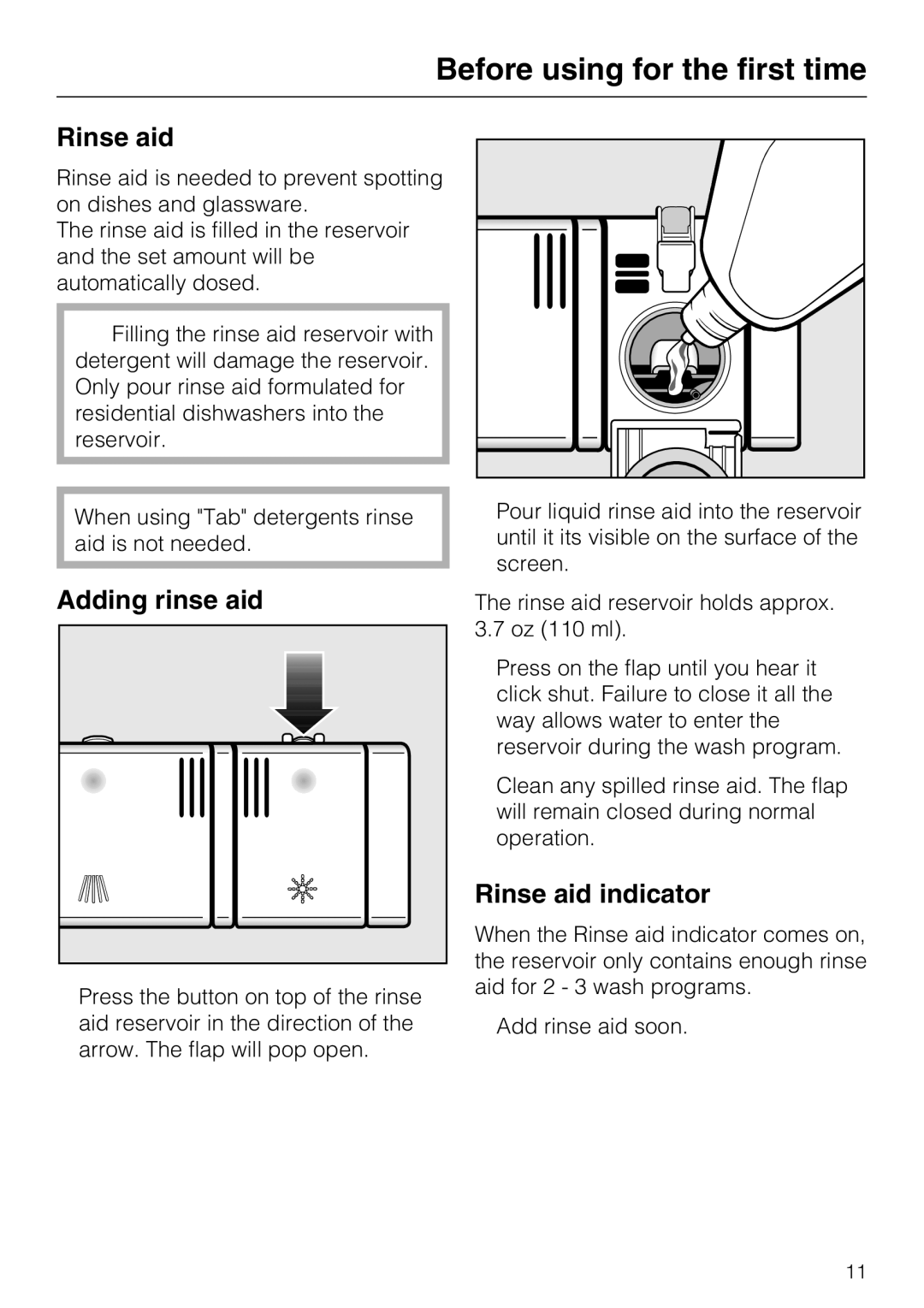 Miele G4281, G4286 manual Adding rinse aid, Rinse aid indicator 