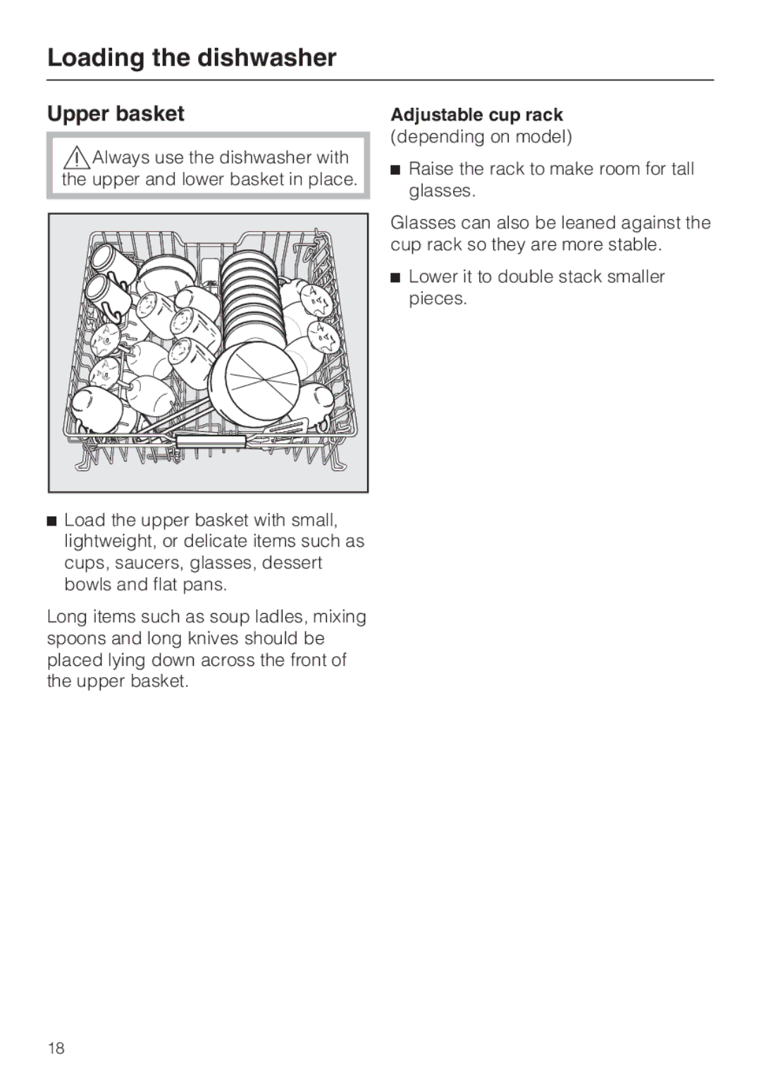 Miele G4286, G4281 manual Upper basket, Adjustable cup rack 