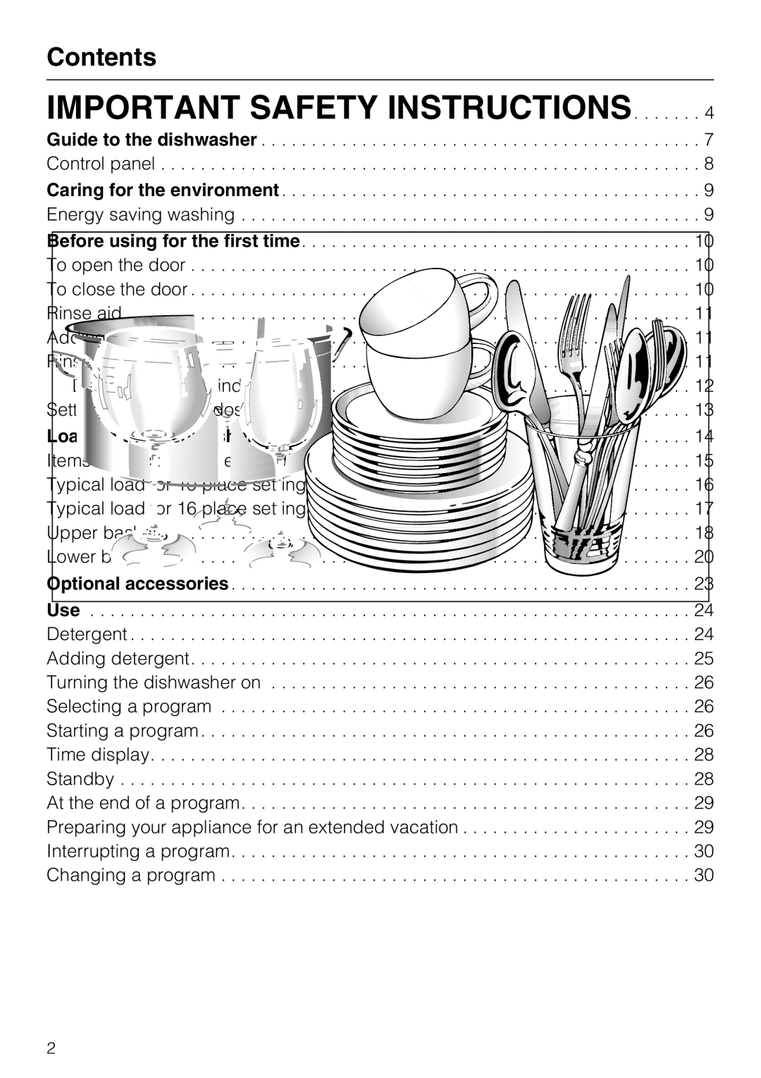 Miele G4286, G4281 manual Important Safety Instructions, Contents 