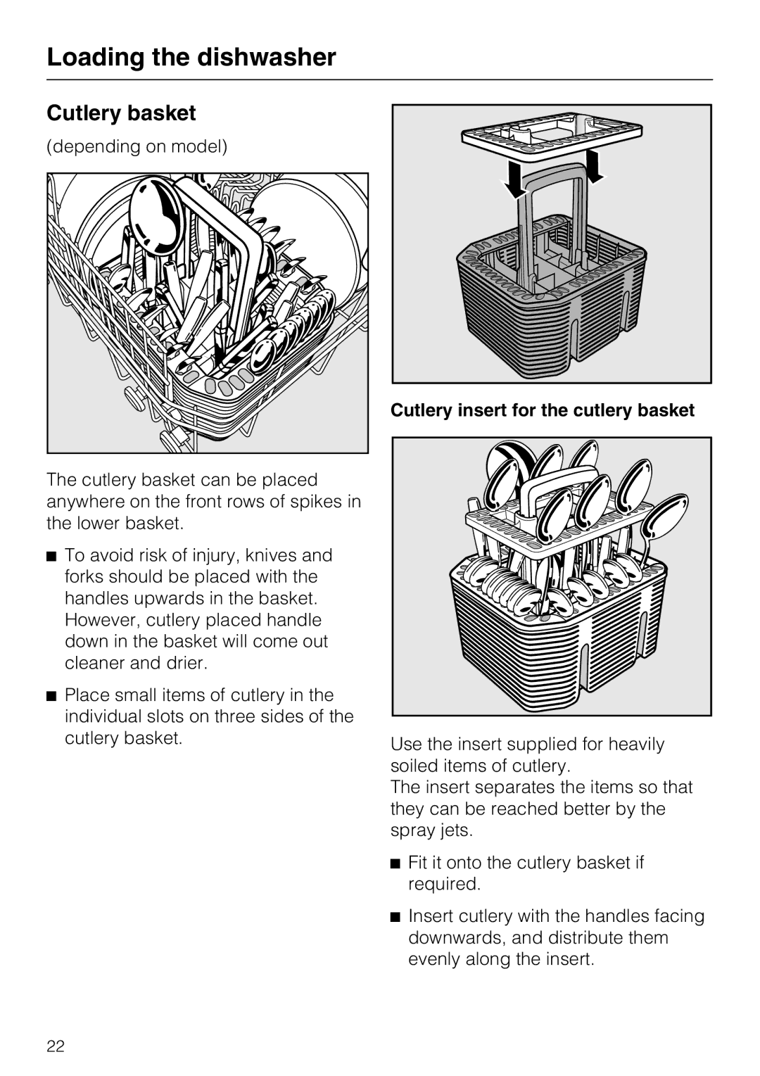 Miele G4286, G4281 manual Cutlery basket, Cutlery insert for the cutlery basket 